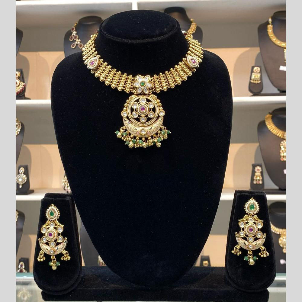 Dhiraj Sales Antique Finish Pota Stone Necklace Set