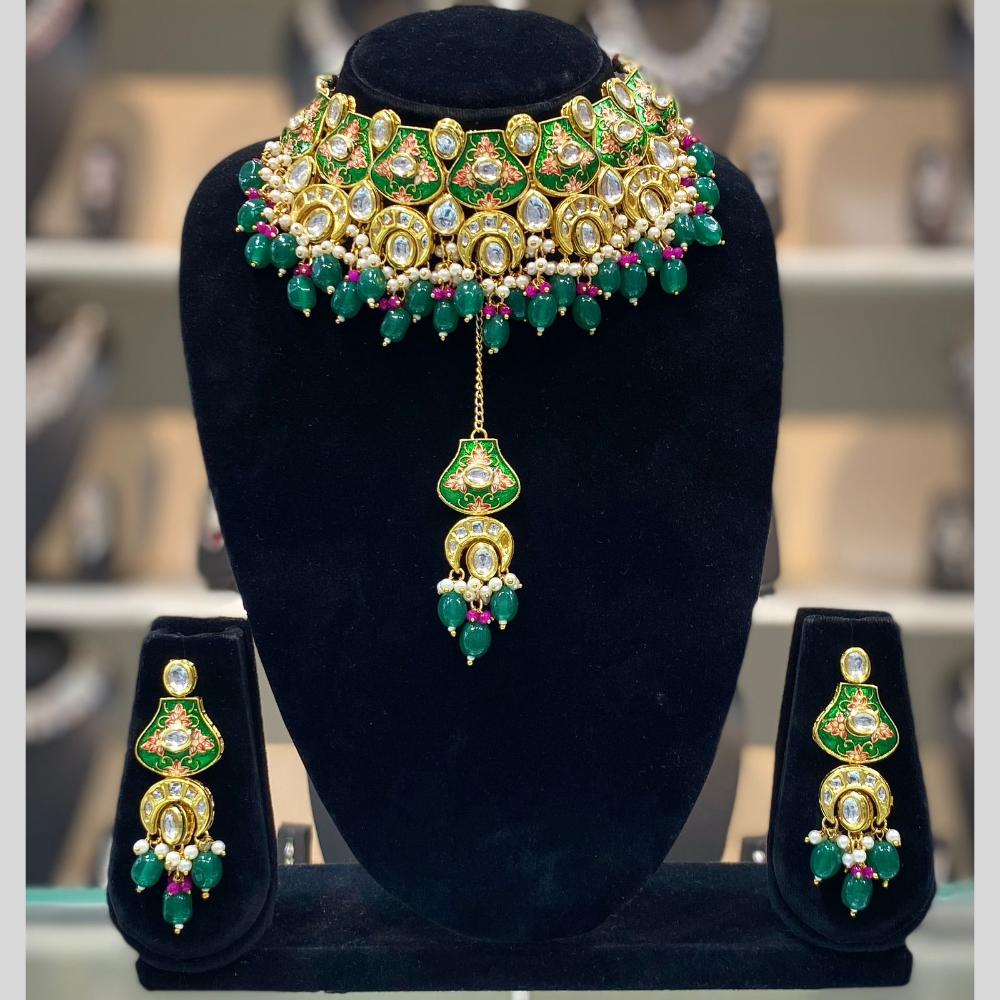 Dhiraj Sales Antique Finish Kundan Necklace Set with Meenakari Finish