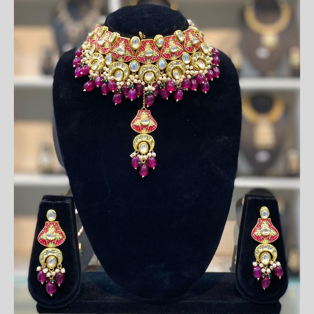 Dhiraj Sales Antique Finish Kundan Necklace Set with Meenakari Finish