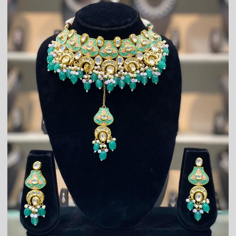 Dhiraj Sales Antique Finish Kundan Necklace Set with Meenakari Finish