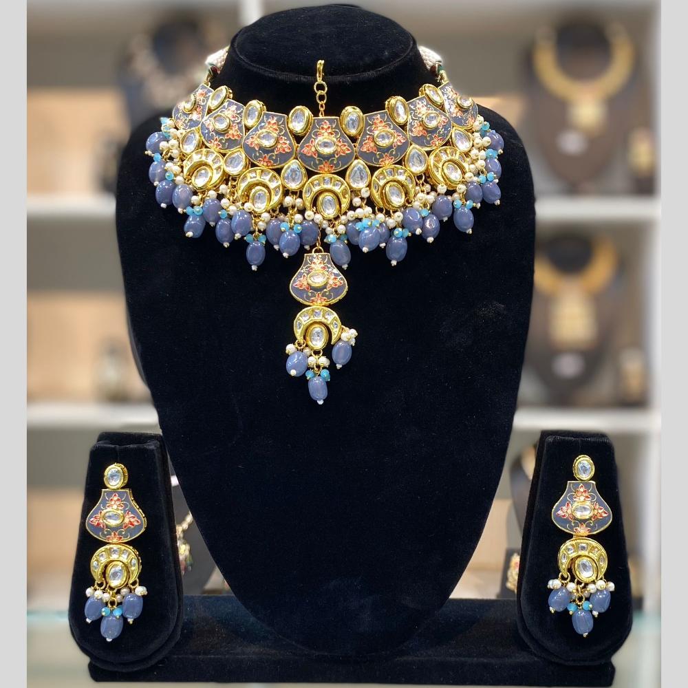 Dhiraj Sales Antique Finish Kundan Necklace Set with Meenakari Finish