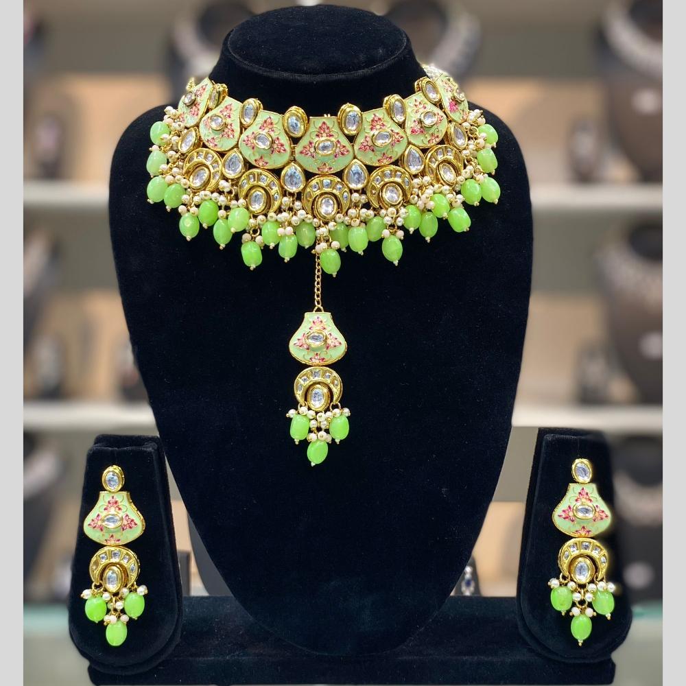 Dhiraj Sales Antique Finish Kundan Necklace Set with Meenakari Finish