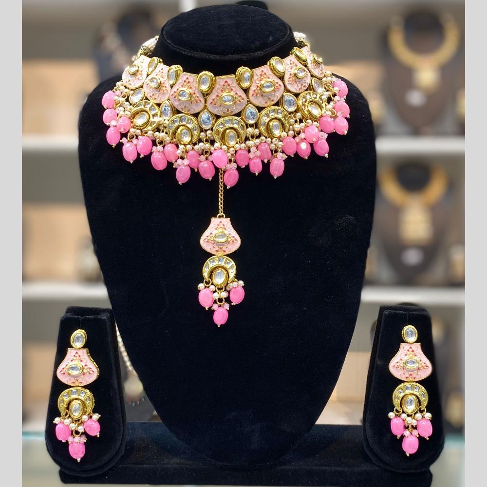 Dhiraj Sales Antique Finish Kundan Necklace Set with Meenakari Finish