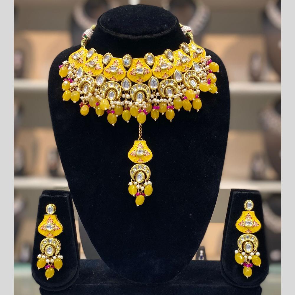 Dhiraj Sales Antique Finish Kundan Necklace Set with Meenakari Finish