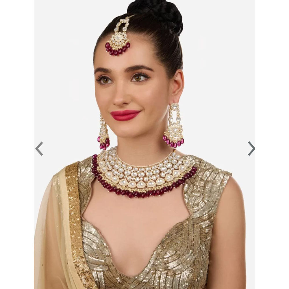 Siddhi Collection Gold Plated Kundan Stone And Beads Necklace Set