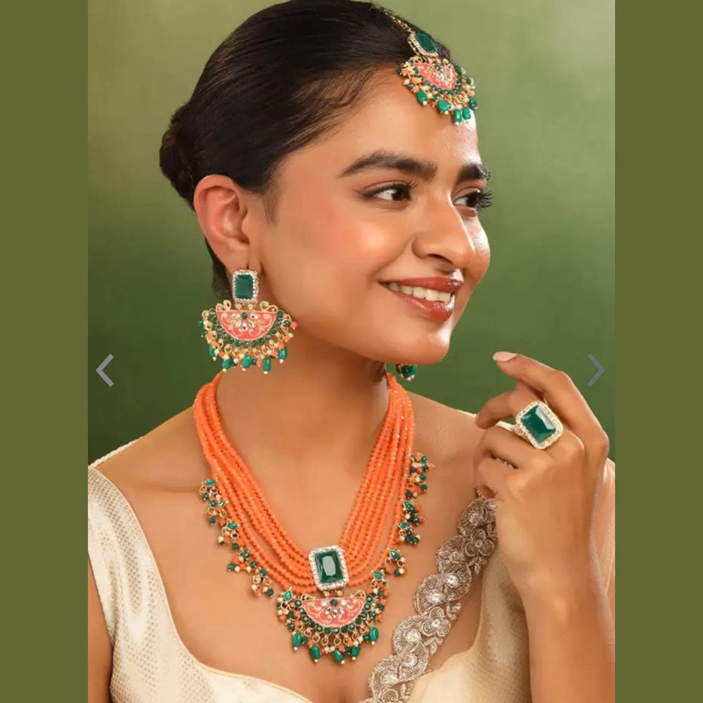 Siddhi Collection Gold Plated Kundan Stone And Beads Meenakari Necklace Set