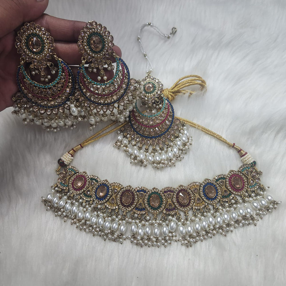Siddhi Collection Gold Plated Crystal Stone Pearl And Beads Necklace Set