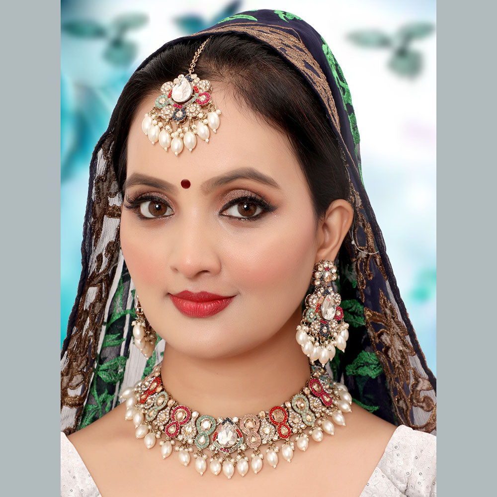 Siddhi Collection Gold Plated Crystal Stone Pearl And Beads Necklace Set