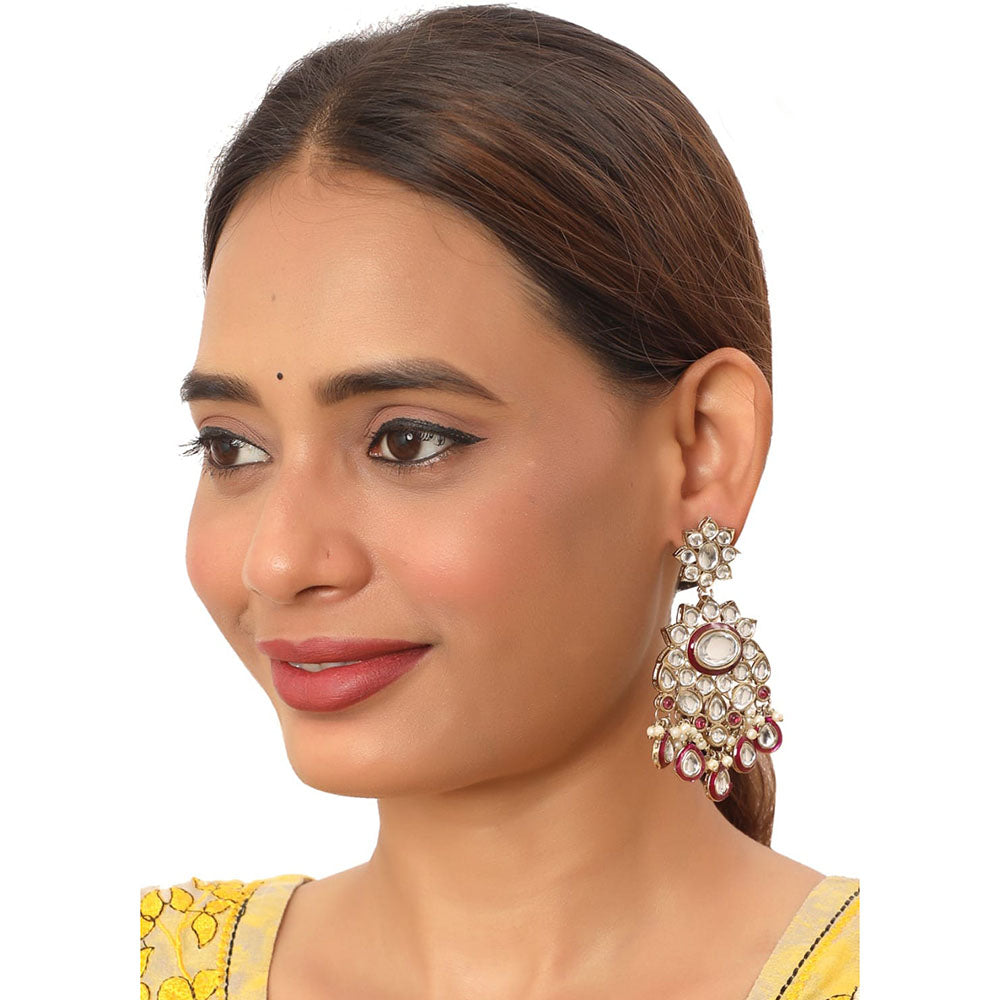 Siddhi Collection Gold Plated Kundan Stone And Meenakari Dangler Earrings