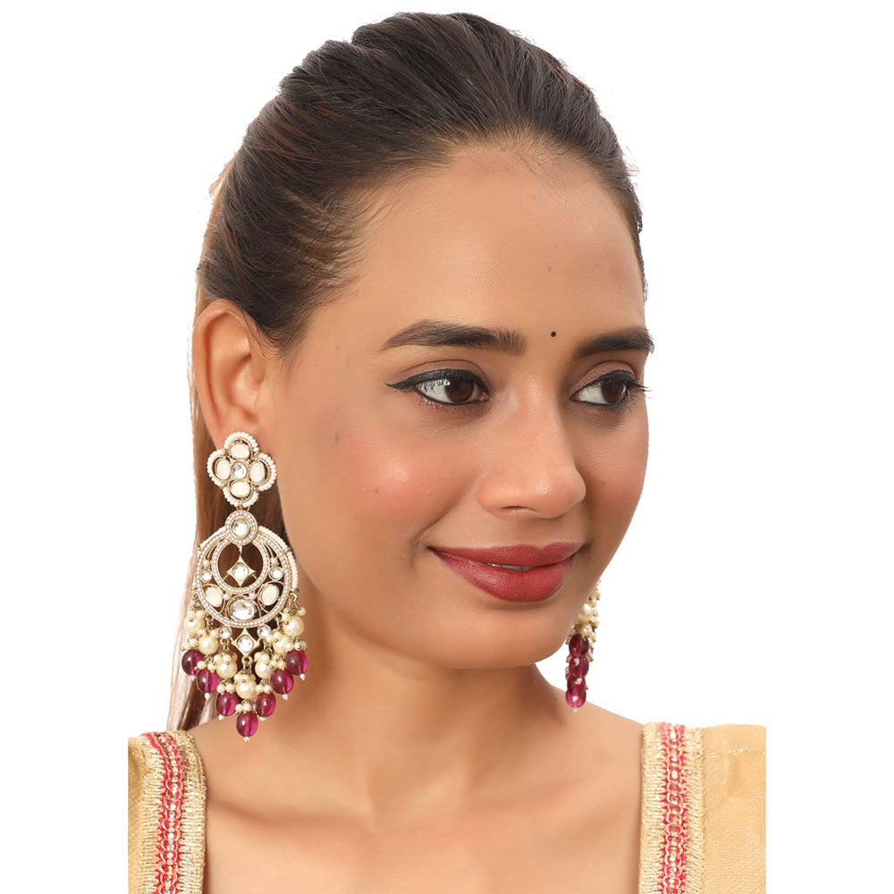 Siddhi Collection Gold Plated Kundan Stone And Pearl Dangler Earrings
