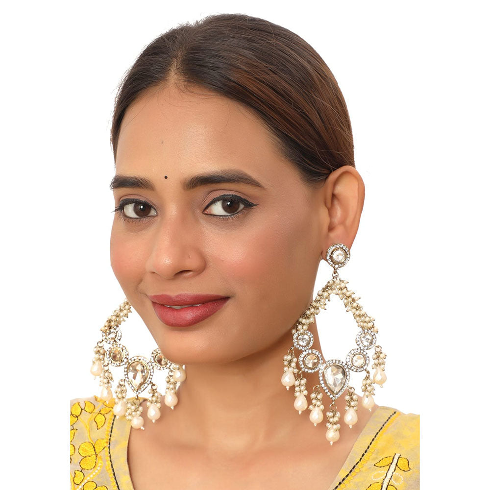 Siddhi Collection Gold Plated Crystal Stone And Pearl Dangler Earrings