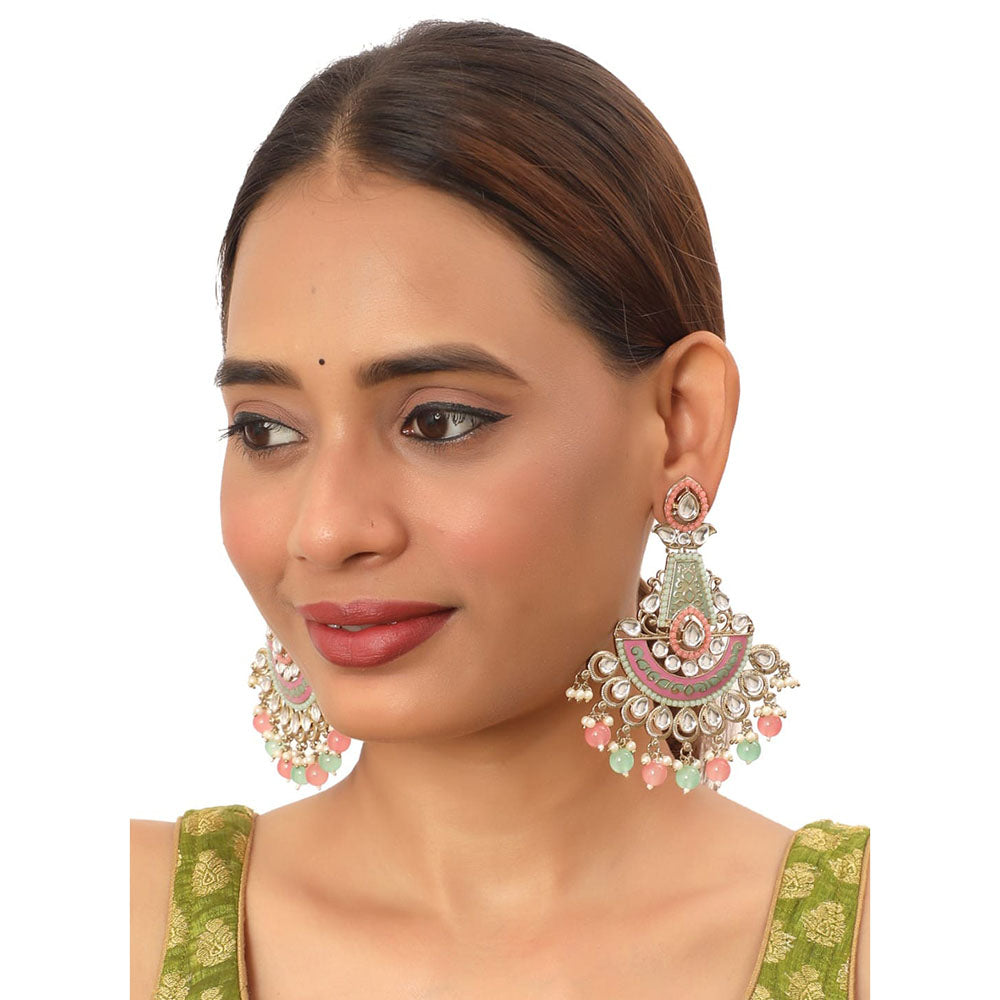 Siddhi Collection Gold Plated Kundan Stone And Meenakari Dangler Earrings