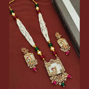 Khodiyar Gold Plated Pota And Pearl Long Necklace Set 