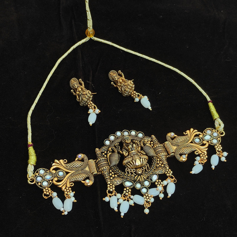 Khodiyar Gold Plated Crystal And Beads Temple Choker Necklace Set