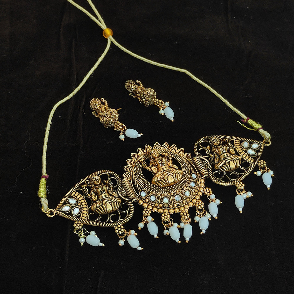 Khodiyar Gold Plated Crystal And Beads Temple Choker Necklace Set