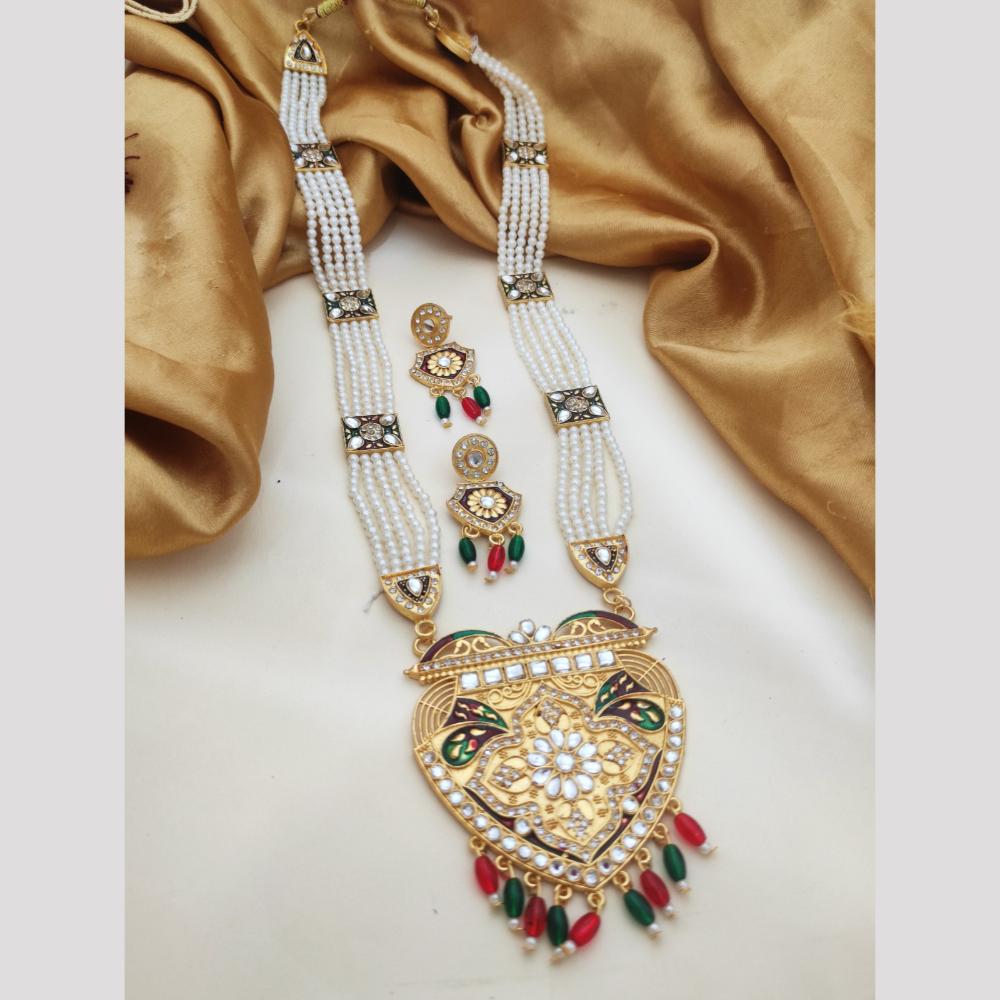 Khodiyar Gold Plated Kundan Stone And Meenakari Long Necklace Set
