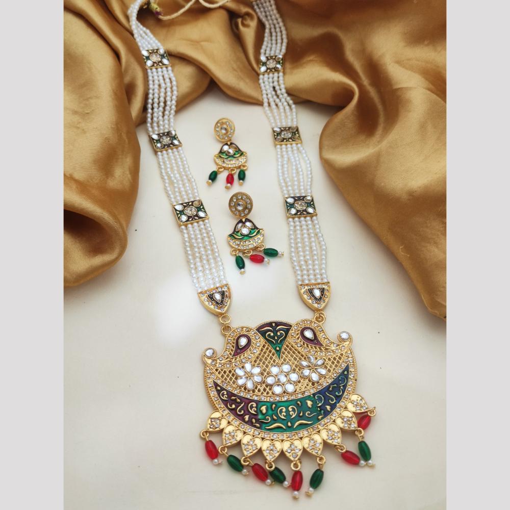 Khodiyar Gold Plated Kundan Stone And Meenakari Long Necklace Set