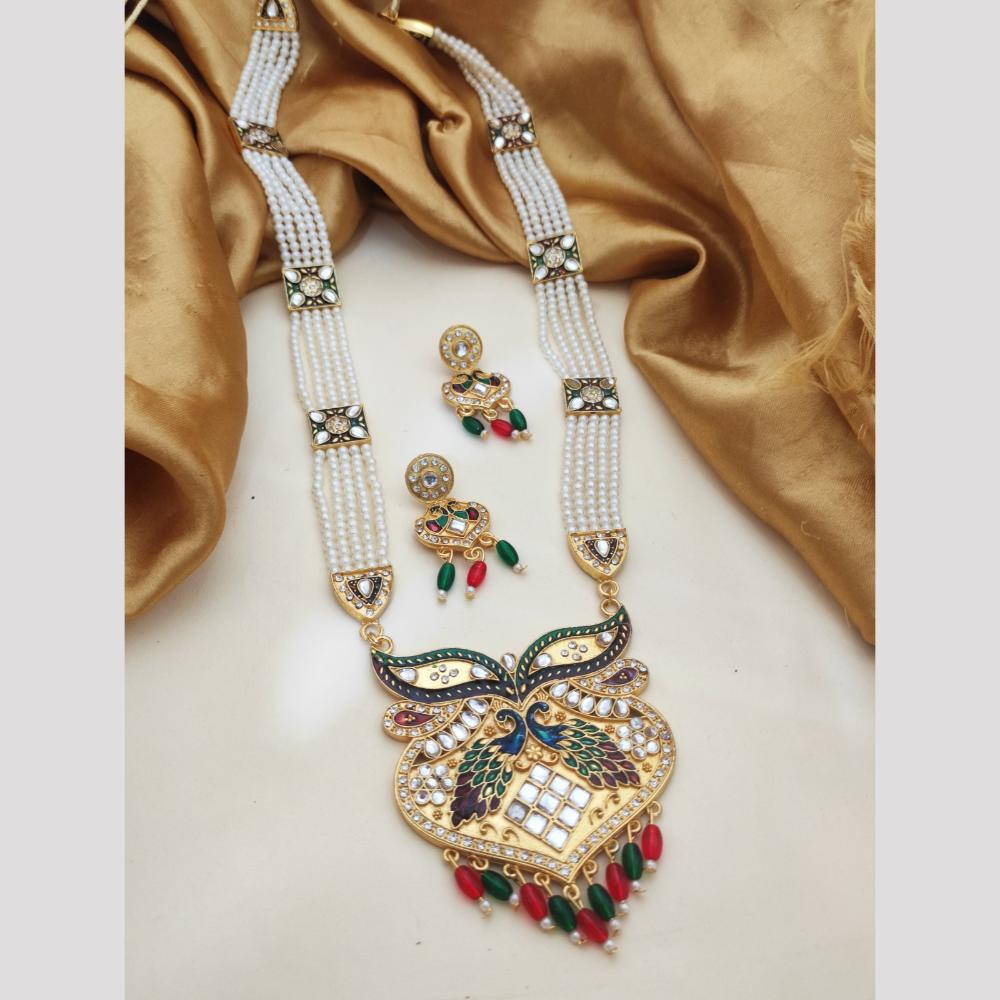 Khodiyar Gold Plated Kundan Stone And Meenakari Long Necklace Set