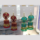 Chandani Jewellers Crystal And Pearl Assorted Color Jhumki Earrings