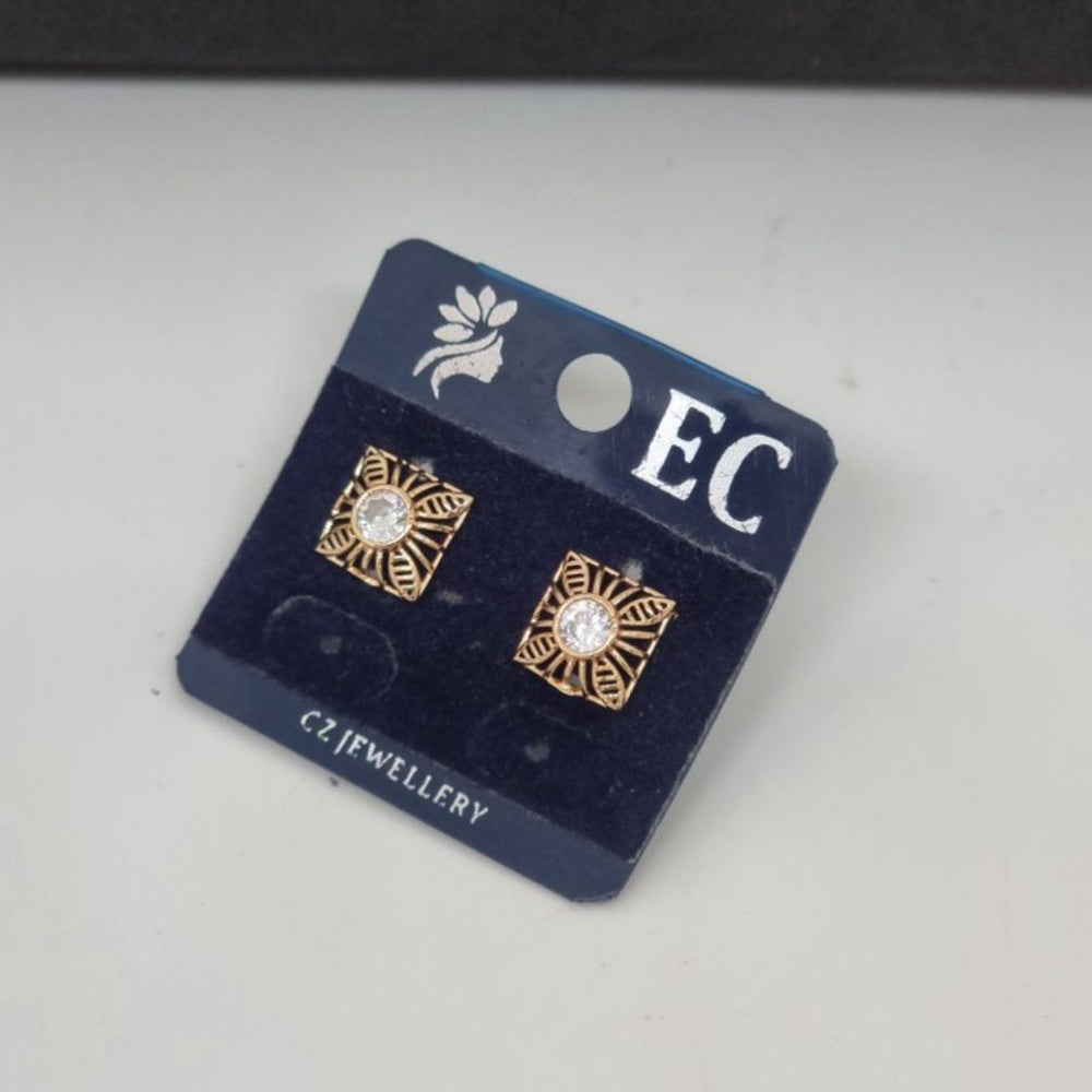 Pooja Sales Rajkot Gold Plated American Diamond Stud Earrings
