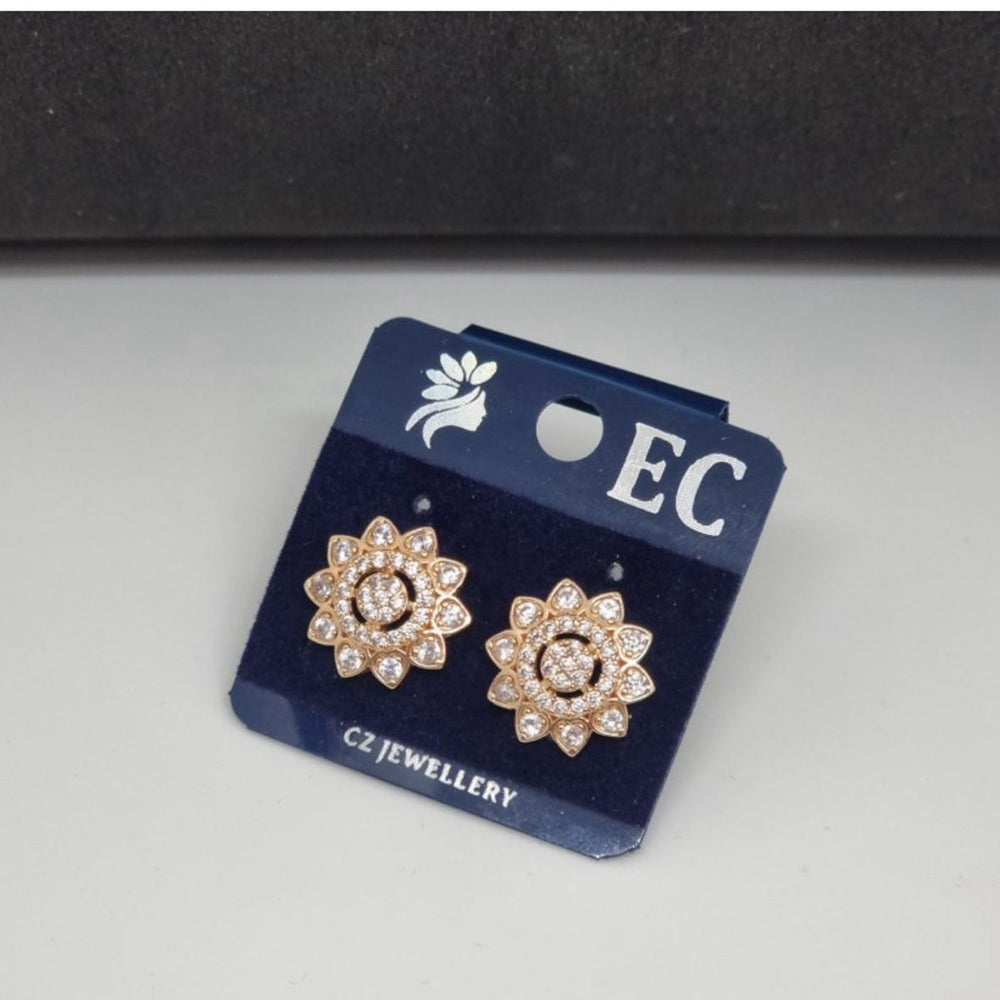 Pooja Sales Rajkot Gold Plated American Diamond Stud Earrings