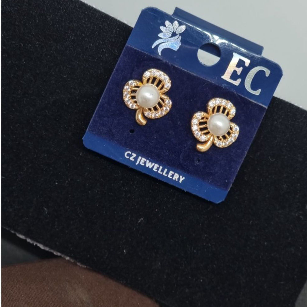 Pooja Sales Rajkot Gold Plated American Diamond Stud Earrings