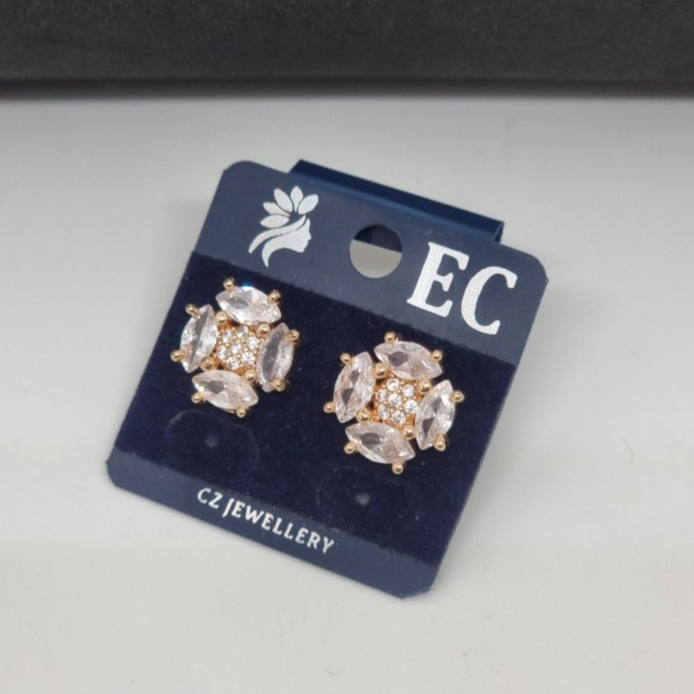Pooja Sales Rajkot Gold Plated American Diamond Stud Earrings