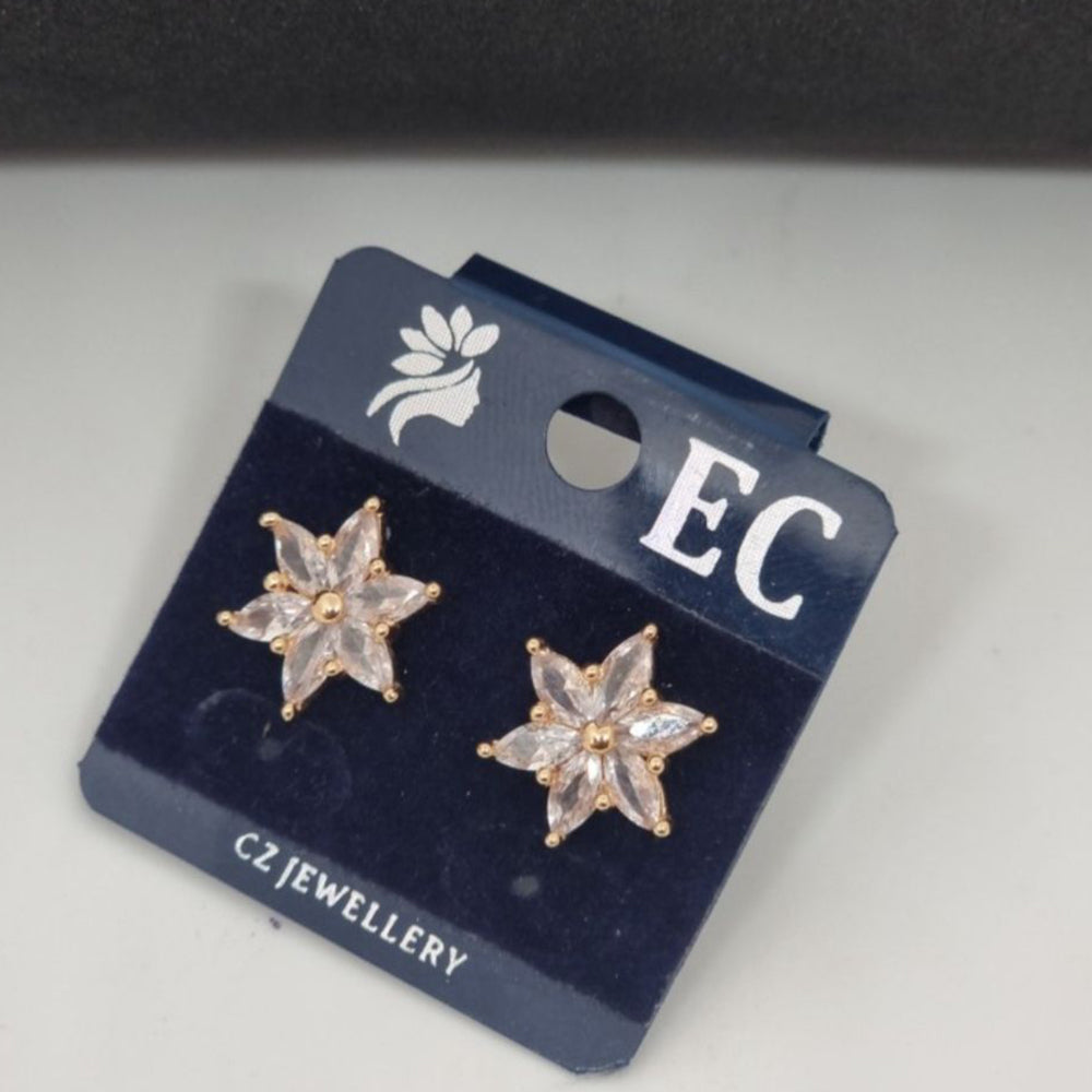 Pooja Sales Rajkot Gold Plated American Diamond Stud Earrings
