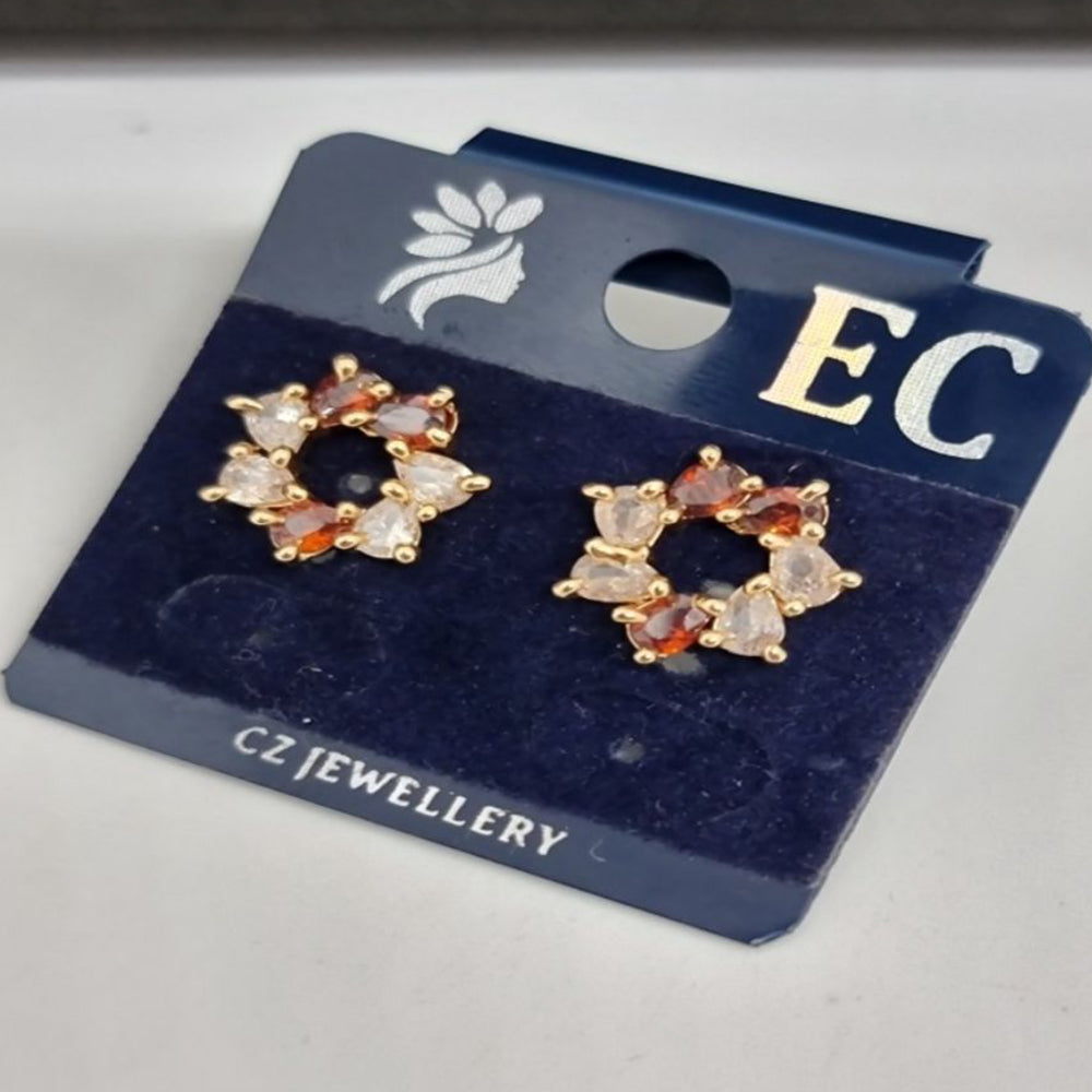 Pooja Sales Rajkot Gold Plated American Diamond Stud Earrings