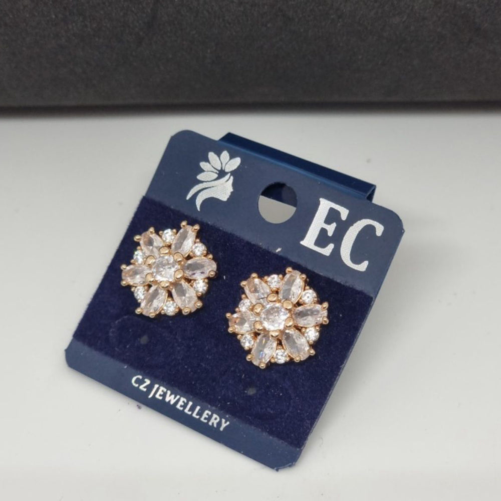 Pooja Sales Rajkot Gold Plated American Diamond Stud Earrings
