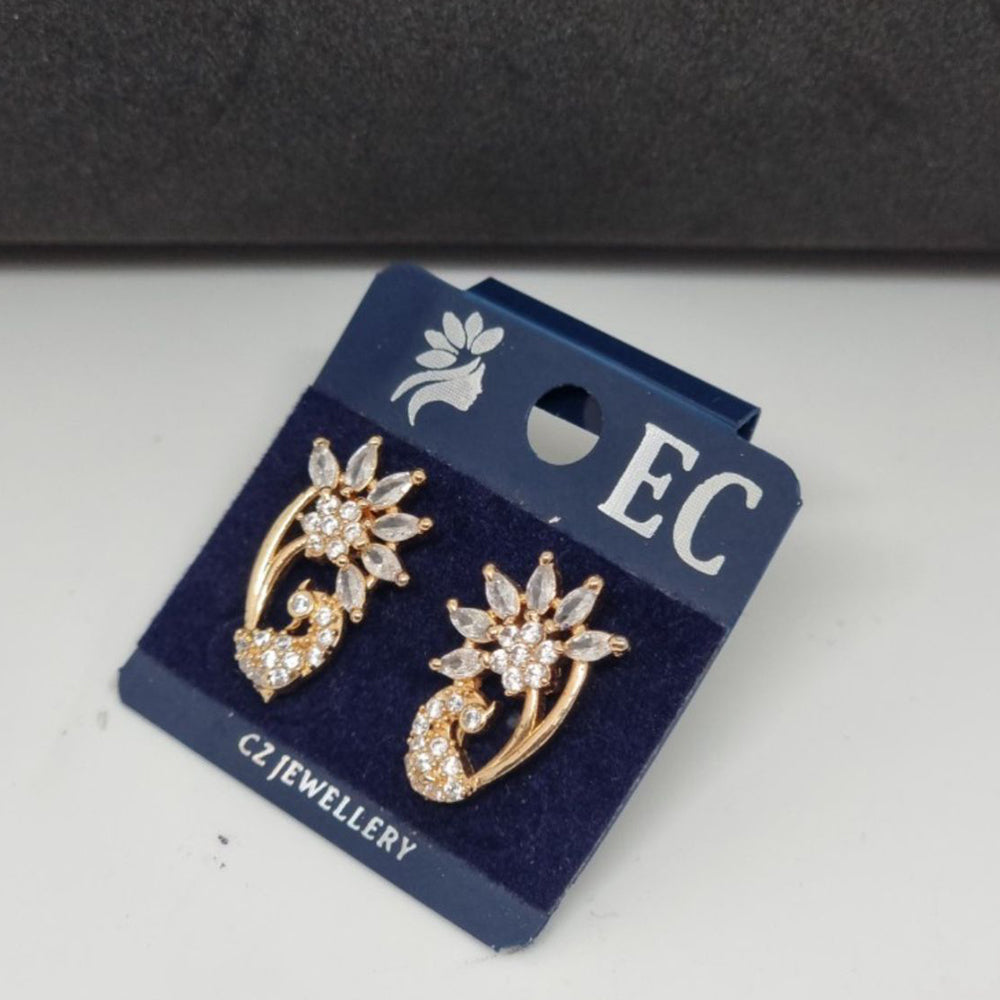 Pooja Sales Rajkot Gold Plated American Diamond Stud Earrings