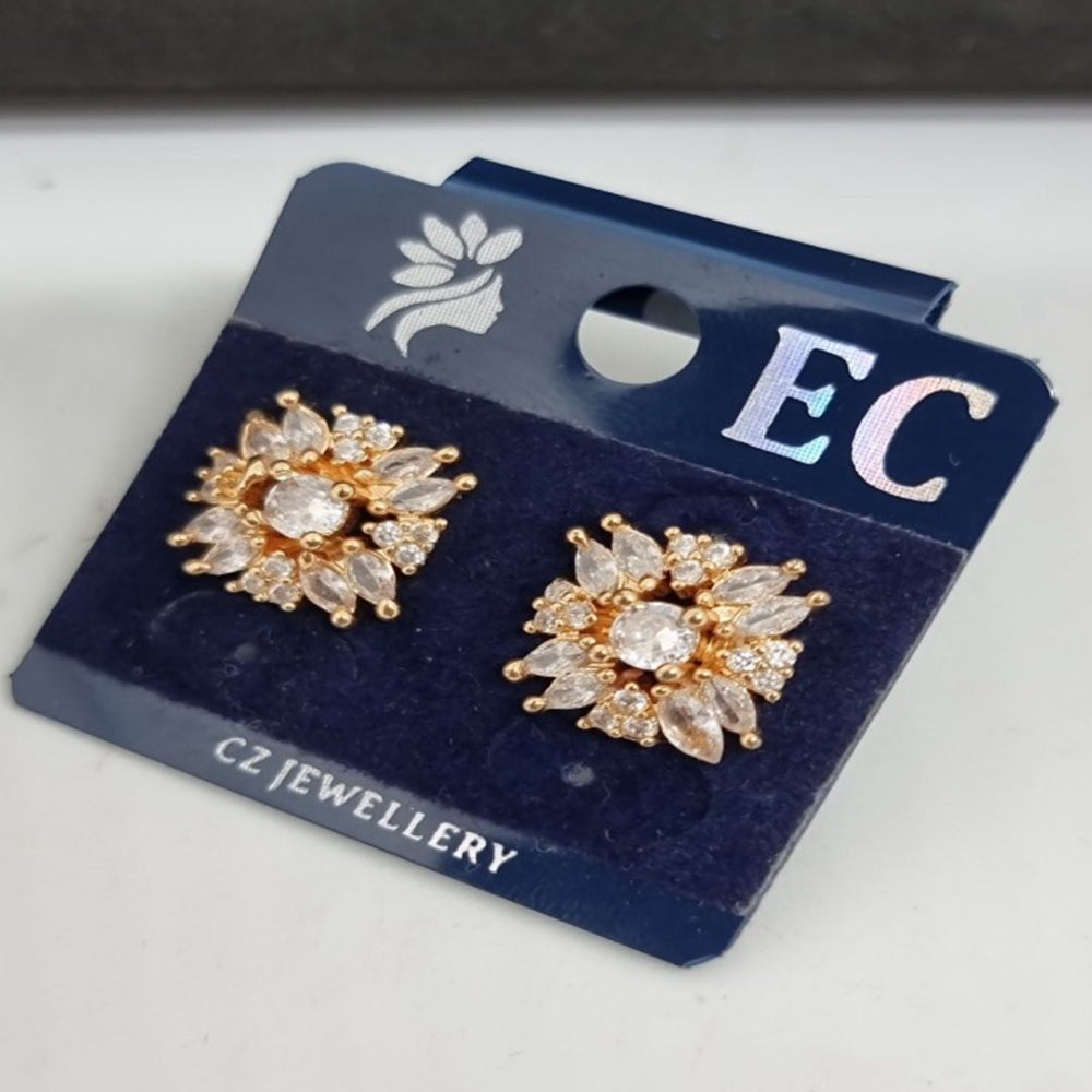 Pooja Sales Rajkot Gold Plated American Diamond Stud Earrings