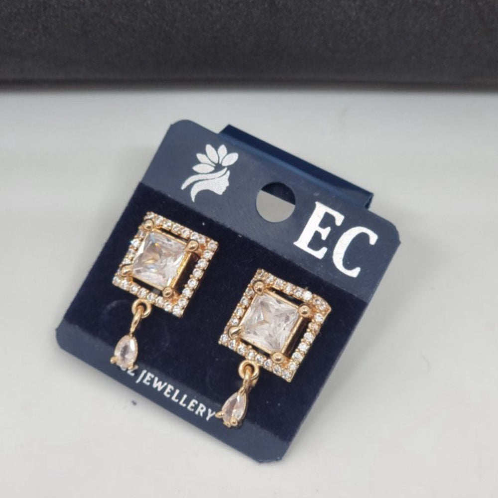 Pooja Sales Rajkot Gold Plated American Diamond Stud Earrings