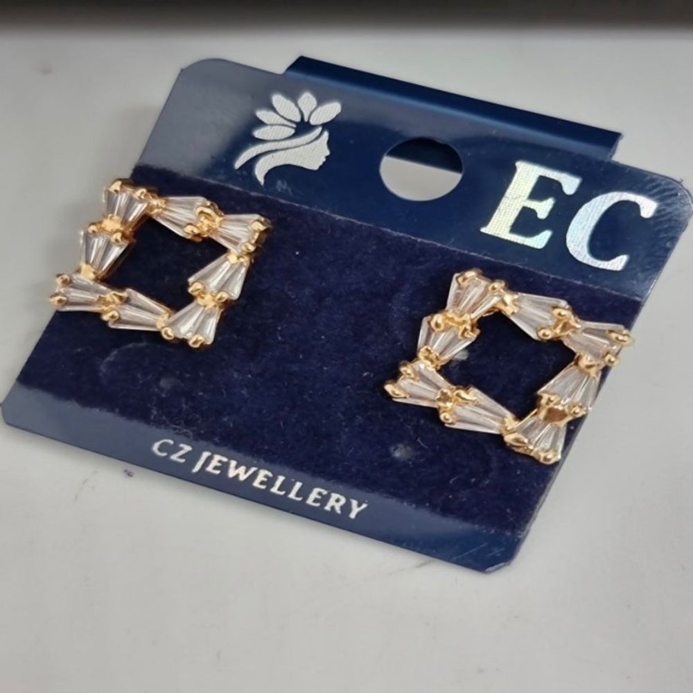 Pooja Sales Rajkot Gold Plated American Diamond Stud Earrings