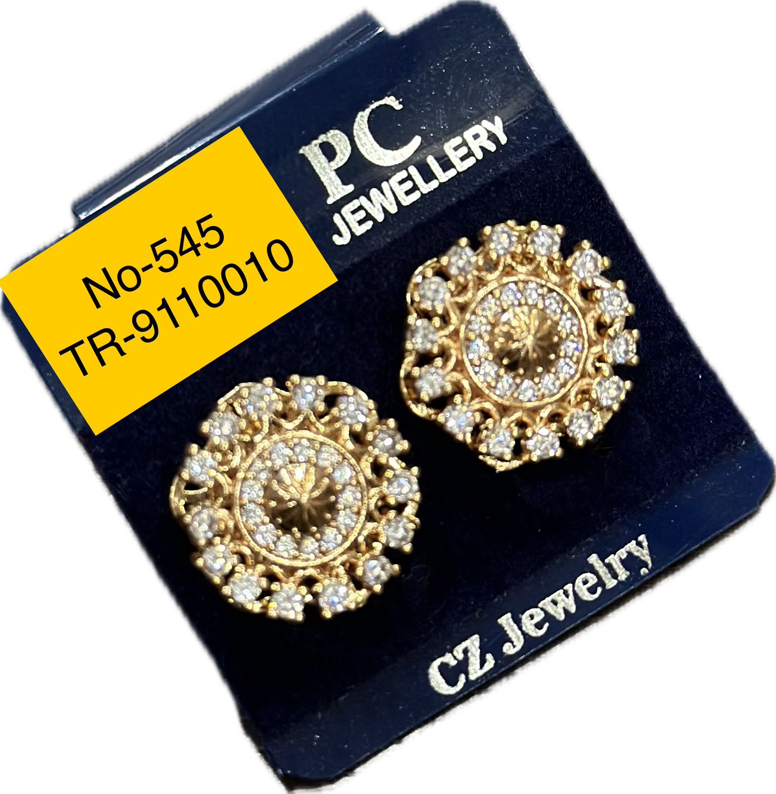 Pooja Sales Rajkot Gold Plated American Diamond Stud Earrings