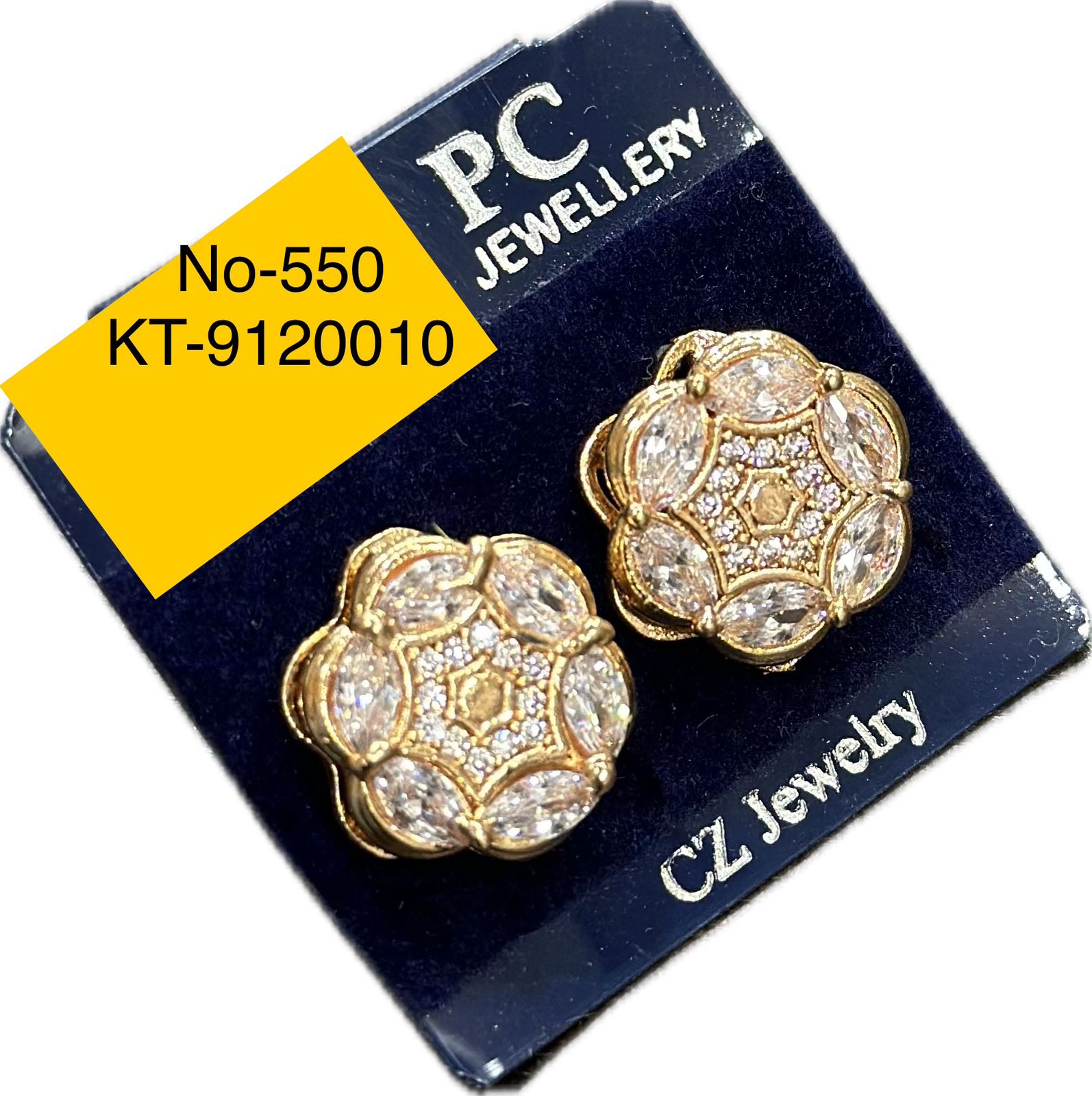 Pooja Sales Rajkot Gold Plated American Diamond Stud Earrings