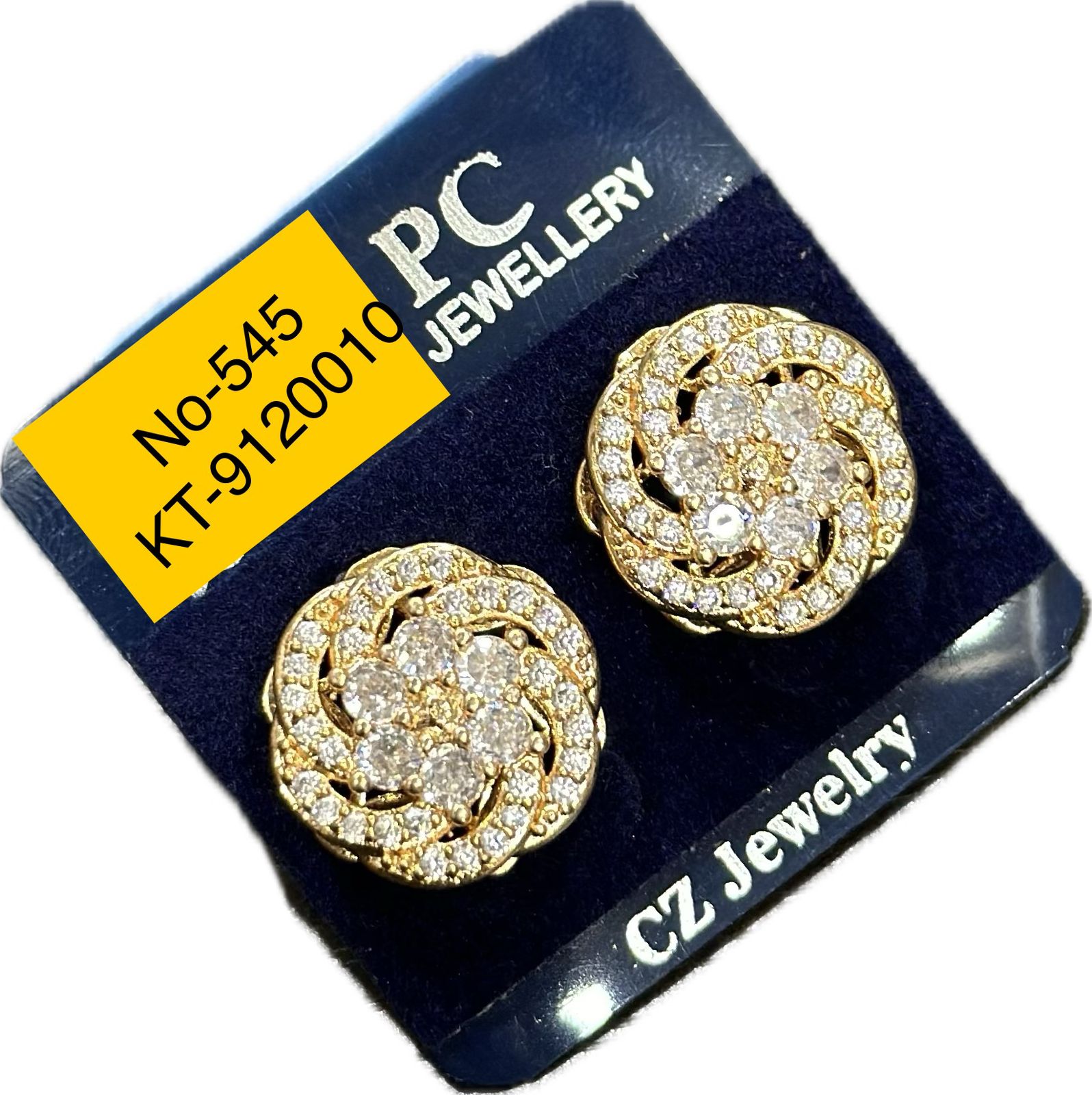 Pooja Sales Rajkot Gold Plated American Diamond Stud Earrings
