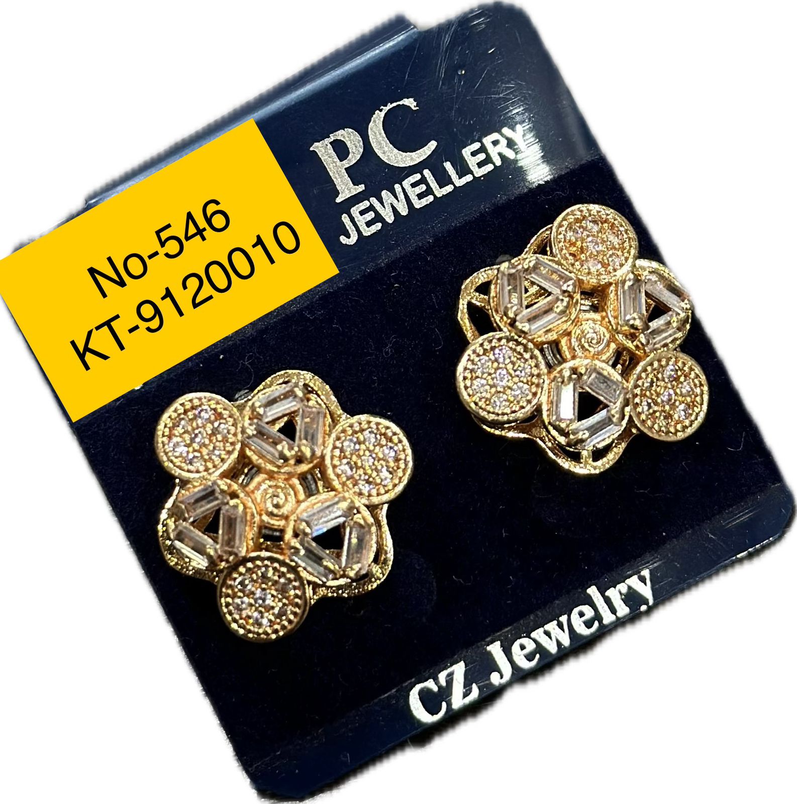 Pooja Sales Rajkot Gold Plated American Diamond Stud Earrings