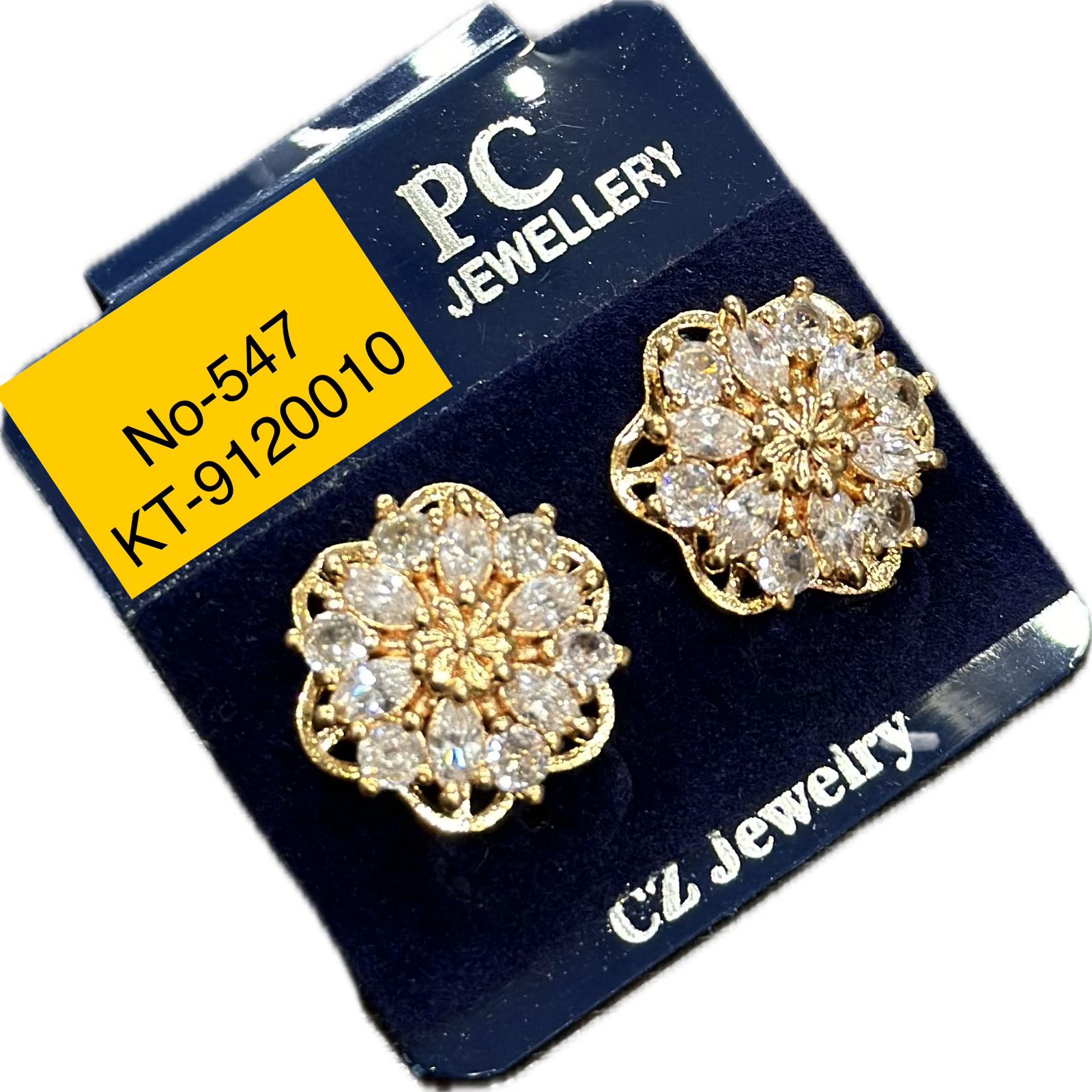 Pooja Sales Rajkot Gold Plated American Diamond Stud Earrings