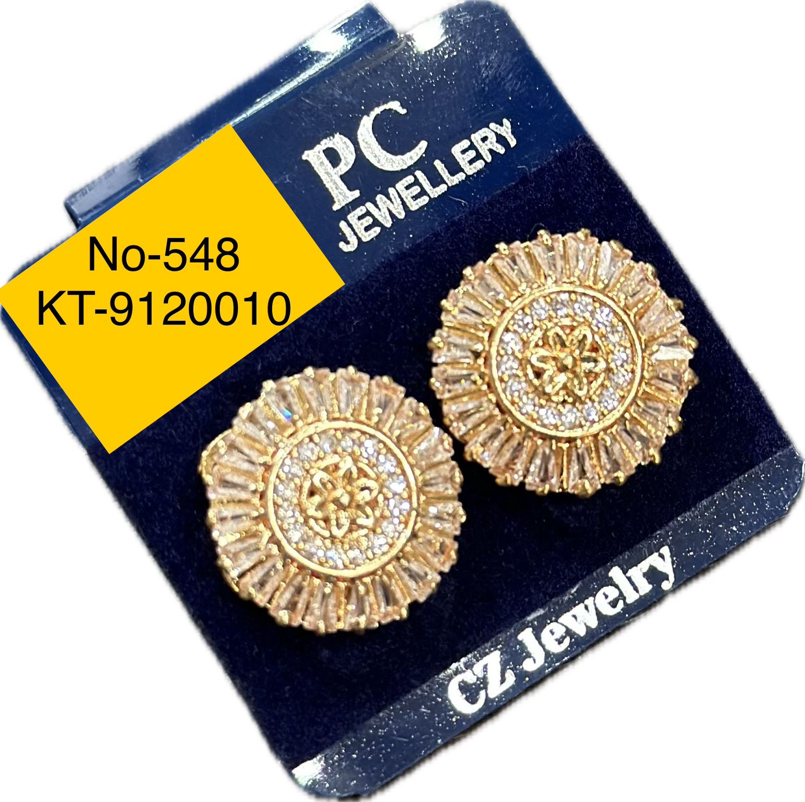 Pooja Sales Rajkot Gold Plated American Diamond Stud Earrings