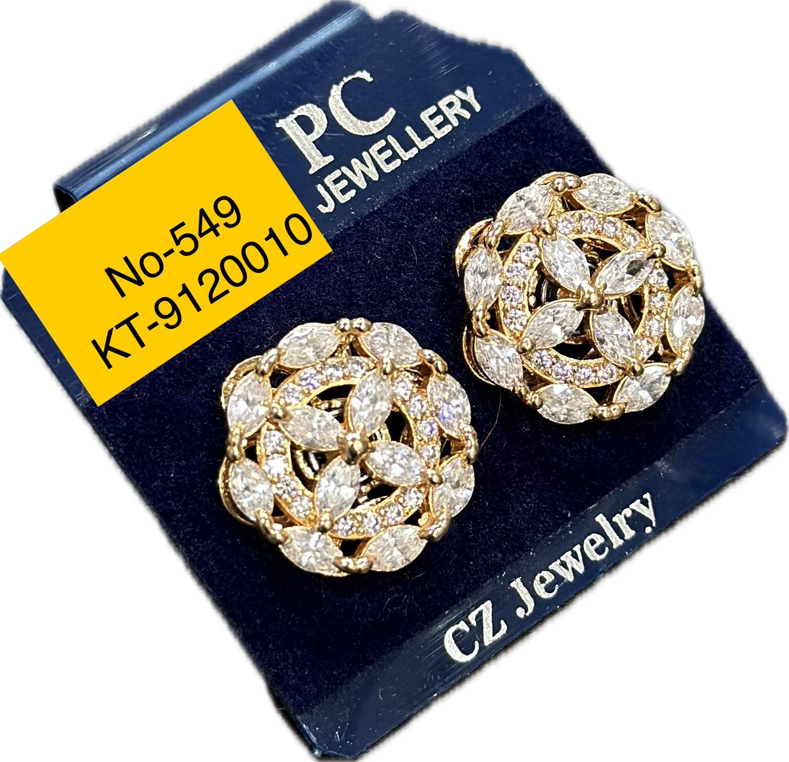 Pooja Sales Rajkot Gold Plated American Diamond Stud Earrings