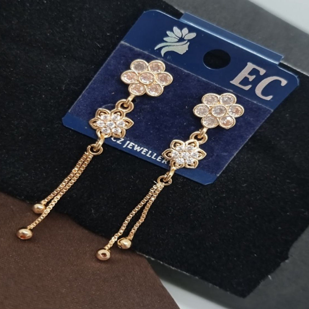 Pooja Sales Rajkot Gold Plated American Diamond Dangler Earrings