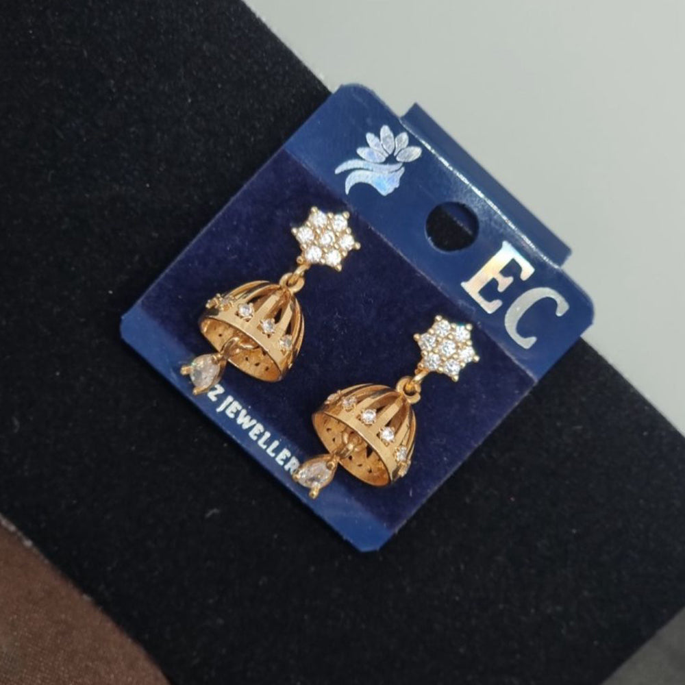 Pooja Sales Rajkot Gold Plated American Diamond Jhumki Earrings
