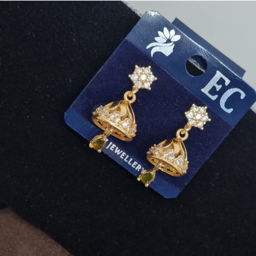 Pooja Sales Rajkot Gold Plated American Diamond Jhumki Earrings