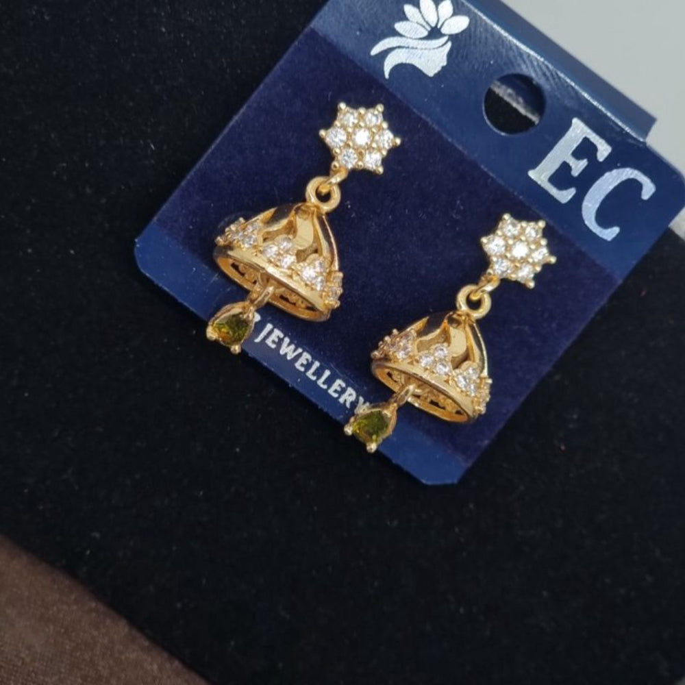 Pooja Sales Rajkot Gold Plated American Diamond Jhumki Earrings