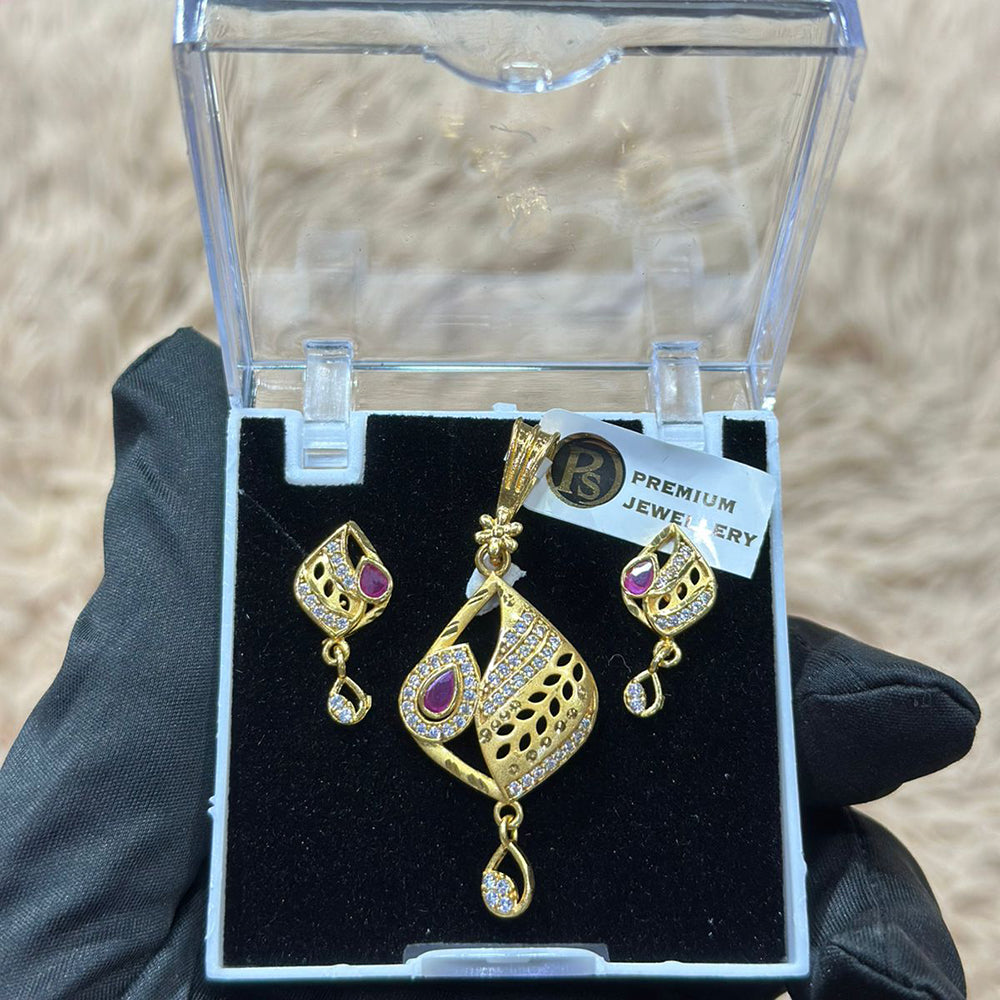 Pooja Sales Rajkot Gold Plated Austrian Stone Chain Pendant Set