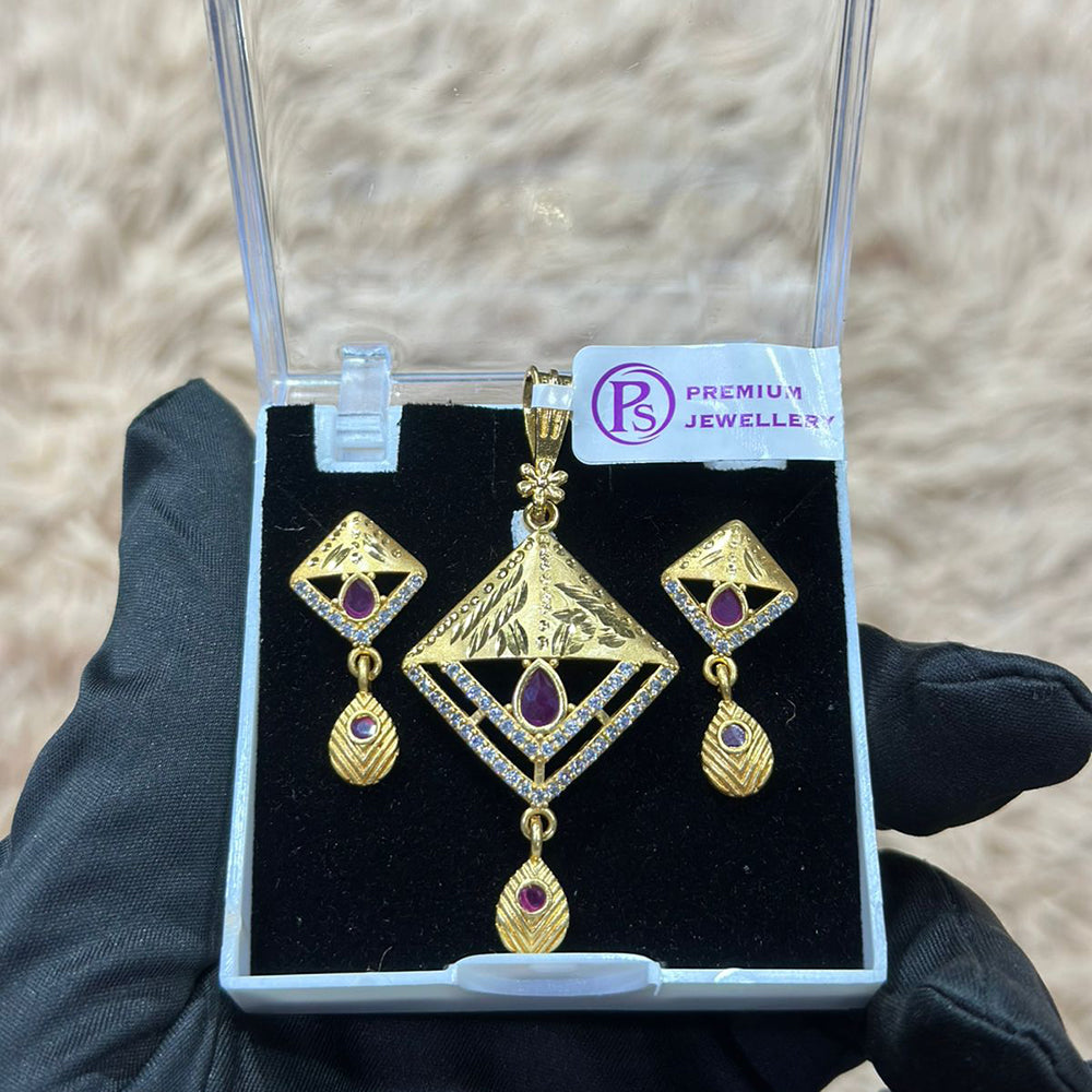Pooja Sales Rajkot Gold Plated Austrian Stone Chain Pendant Set