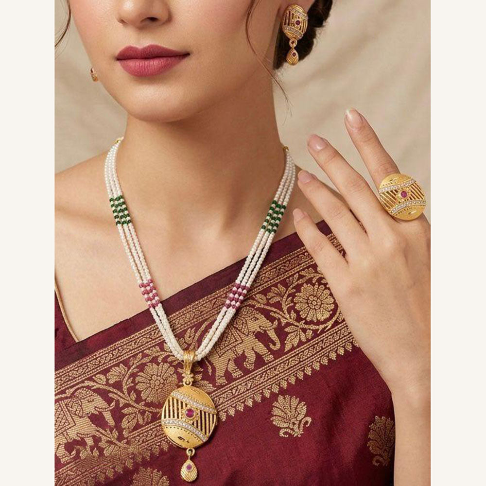 Pooja Sales Rajkot Traditional Pota Stone Pearl Necklace Set (Pack of 6)