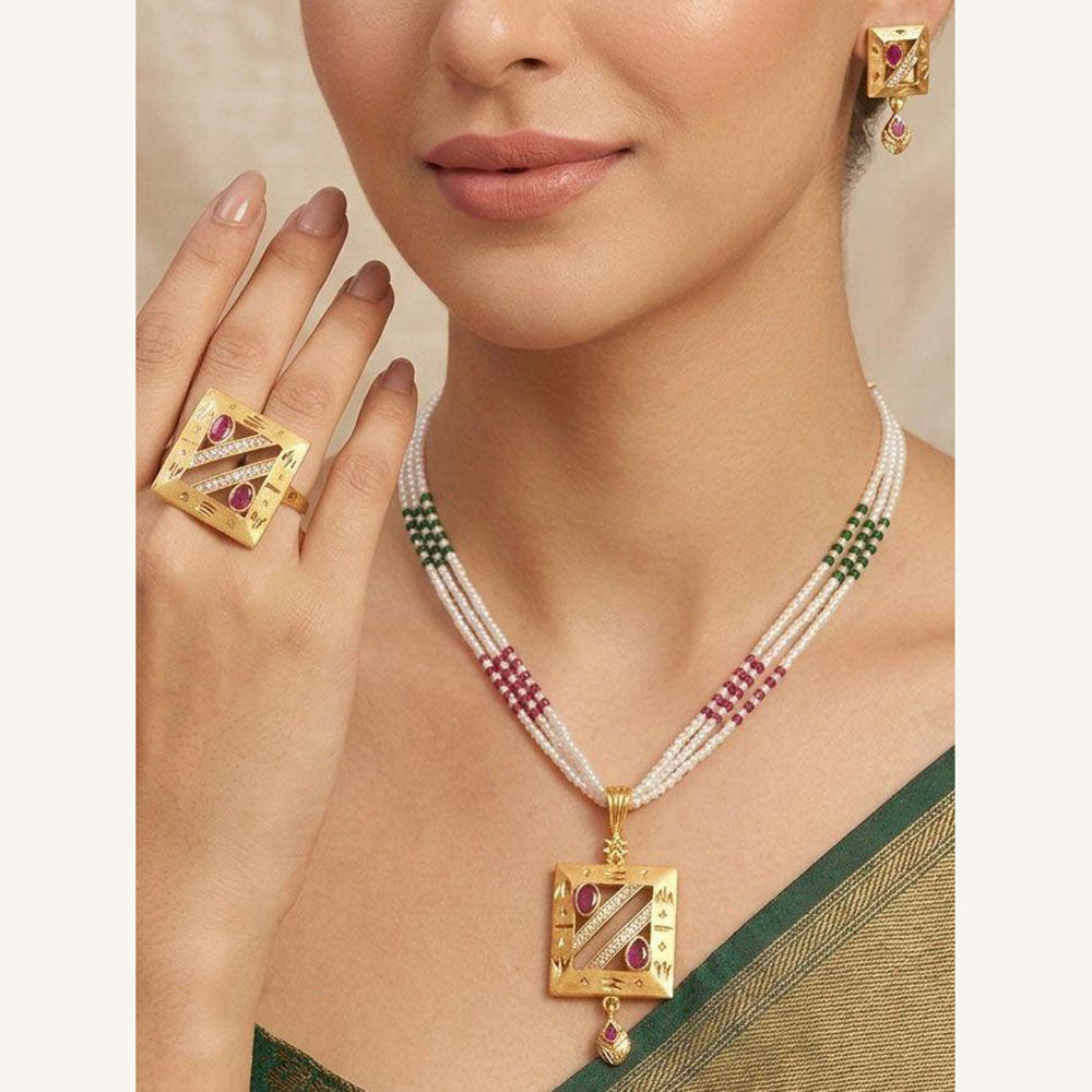 Pooja Sales Rajkot Traditional Pota Stone Pearl Necklace Set (Pack of 6)