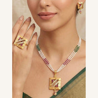 Pooja Sales Rajkot Traditional Pota Stone Pearl Necklace Set (Pack of 6)